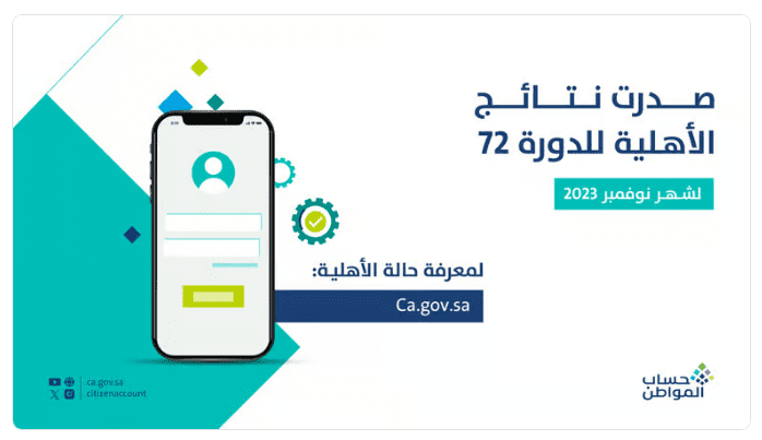 صدور نتيجة أهلية حساب المواطن للدفعة 72 لشهر نوفمبر 2023 وموعد إيداع الدعم